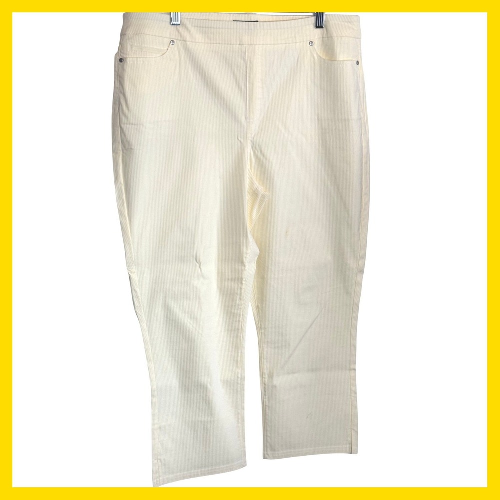 Mario Serrani Italy Womens XL Cream Ribbed Pull On Cropped Pants Stretch Ivory